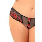 String ouvert grande taille noir avec fleurs rouges - REN1028X-RED