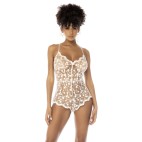 Body blanc transparent Celina avec dentelle brodée florale, bretelles ajustables - MAL7543STWT