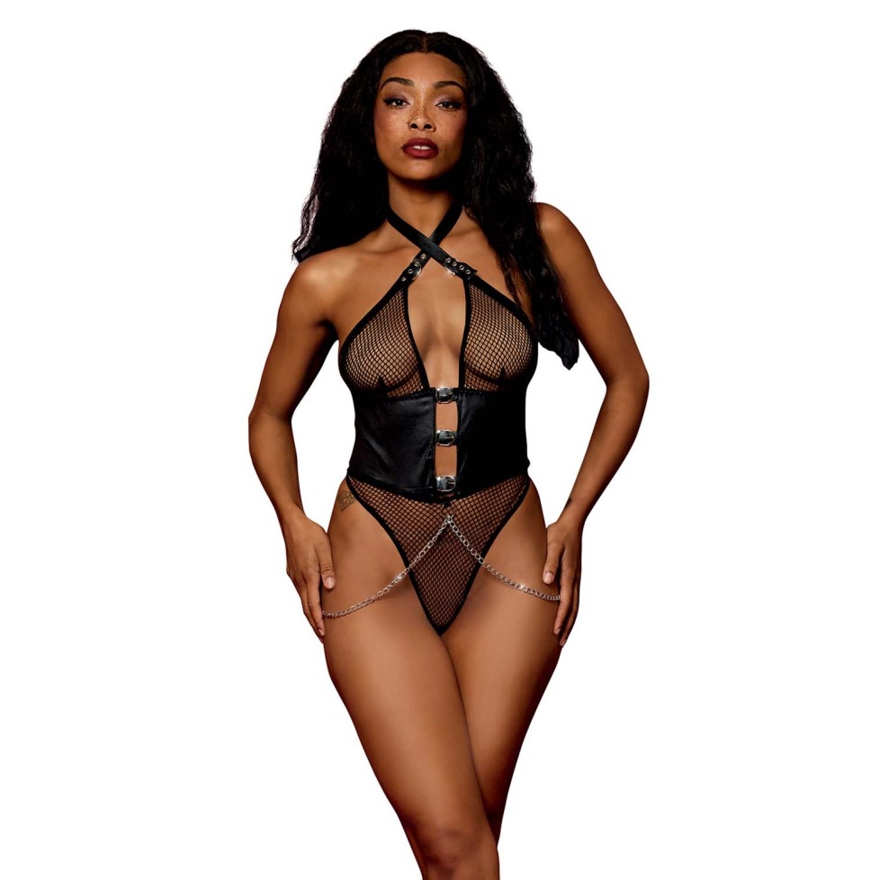 Body string résille noire et chaines - DG13292BLK