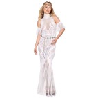 Robe bodystocking en résille et dentelle blanche - DG0490WHT