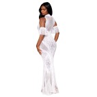 Robe bodystocking en résille et dentelle blanche - DG0490WHT