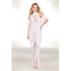 Robe bodystocking en résille et dentelle blanche - DG0490WHT