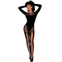 Bodystocking manches longues effet body et bas noir - DG0443BLK