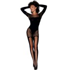 Bodystocking manches longues effet body et bas noir - DG0443BLK