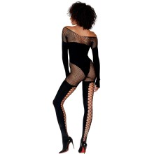 Bodystocking manches longues effet body et bas noir - DG0443BLK