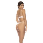 Ensemble 3 pièces blanc Emmie, soutien gorge, porte jarretelles avec fausse fourrure et string assorti - MAL8841WHT